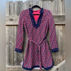 Esley Chic Pink and Navy Patterned Tunic Dress